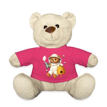 Beekeeper bear with beehive illustration - Teddy Bear - pink - Front