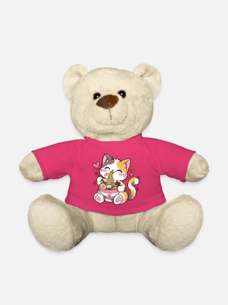 Kawaii Katze schlürft Ramen-Aufkleber – Süßer Anime - Teddy - Pink