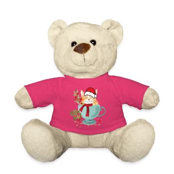 Katze mit Weihnachtsmütze  - Teddy - Pink - Vorne