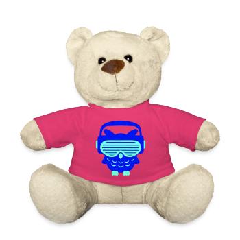 DJ, hibou, écouteurs, écoute de musique, club, disco, fête, fun - Nounours - rose - Devant