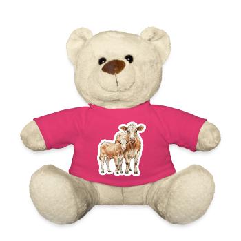 Vache et veau – Art de l’aquarelle avec cœur - Nounours - rose - Devant