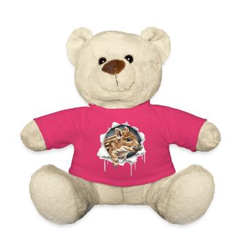 Süßes Ferkel guckt aus Riss - Lustiges Schwein - Teddy - Pink - Vorne