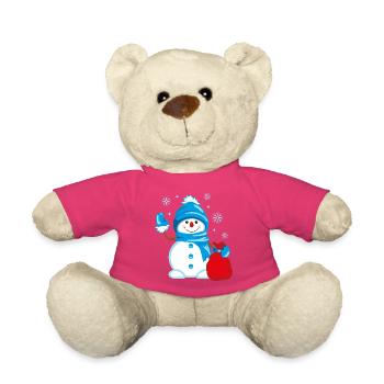 Schneemann mit einer Tasche voller Geschenke winkt - Teddy - Pink - Vorne