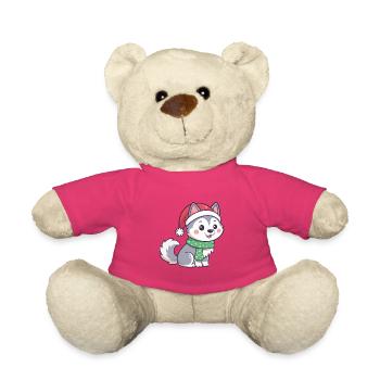 Husky Noël kawaii bonnet rouge - Nounours - rose - Devant