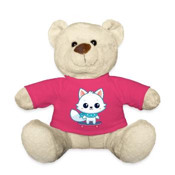 Renard blanc sur skate bleu - Nounours - rose - Devant