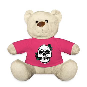 Crâne avec accent de feuilles vertes - Nounours - rose - Devant