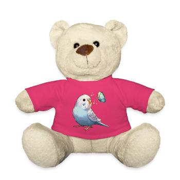 Wellensittich mit Schmetterling - Teddy - Pink - Vorne