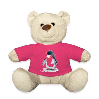 Watercolor penguin in the jump - Teddy Bear - pink - Front
