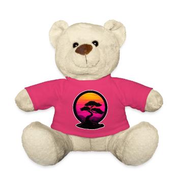Bonsai in Neon Sunset – Retro Nature Design - Teddy Bear - pink - Front