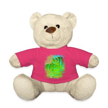 Sensation de vacances palmiers et feuilles de Monstera vert/or - Nounours - rose - Devant