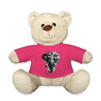 Monochrome Floral Elephant - Teddy Bear - pink - Front