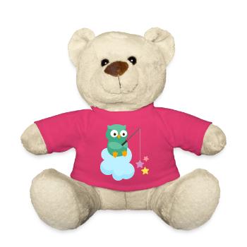 Süße Eule auf Wolke angelt bunte Sterne - Teddy - Pink - Vorne