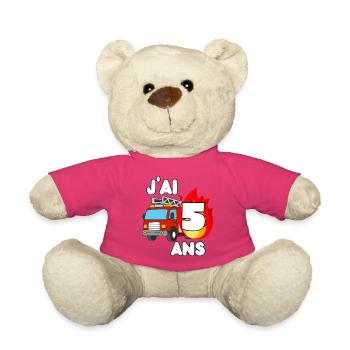 J’ai 5 ans camion de pompier fun - Nounours - rose - Devant