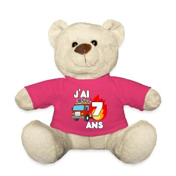 J’ai 7 ans camion de pompier fun - Nounours - rose - Devant