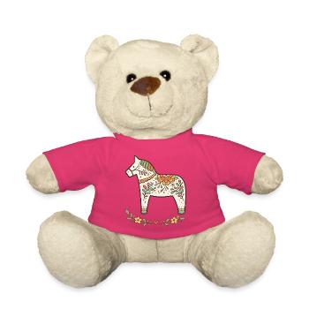 Boho Scandinavian Dala Horse Floral Folk Art Desig - Teddy - Pink - Vorne