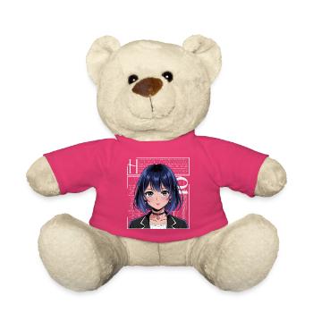 Fille d’anime aux cheveux bleus | Bonheur | Avec amour - Nounours - rose - Devant
