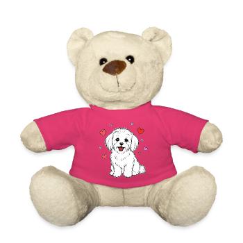 Malteser_Hund_sitzend_Herz_weiss - Teddy - Pink - Vorne