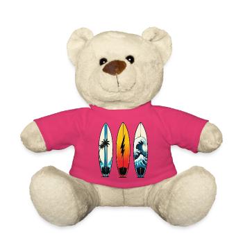 Trois planches de surf : vagues et palmiers - Nounours - rose - Devant