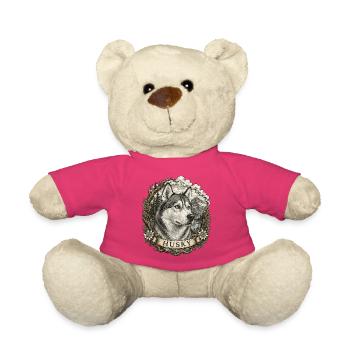 Husky in vintage style with mountain landscape - Teddy Bear - pink - Front