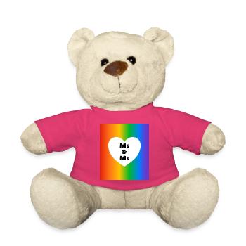 Frau & Frau Pride Heart on Rainbow – lesbische Hochzeit - Teddy - Pink - Vorne