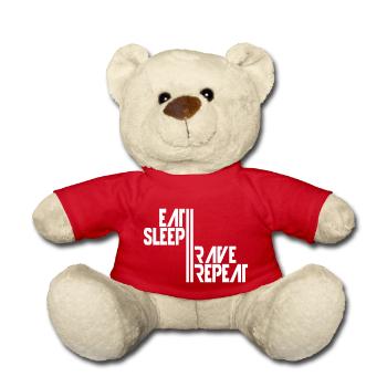 Eat Sleep Rave Repeat Essen Schlafen Raven Spruch - Teddy - Rot - Vorne