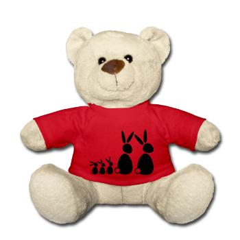 5 lapins, famille, enfants, parents, trois frères et sœurs, doux - Nounours - rouge - Devant