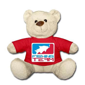 fishing team sport logo red blue caught fish - Teddy Bear - red - Front