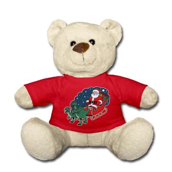 Santa Claus riding a sleigh pulled by dinosaurs - Teddy Bear - red - Front