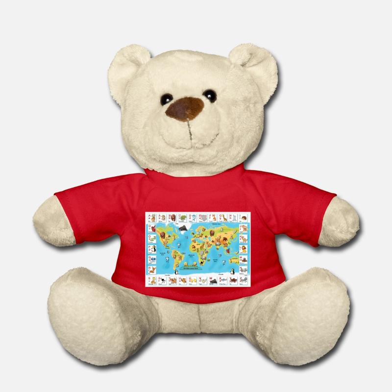 Weltkarte der Tiere - Teddy - Rot