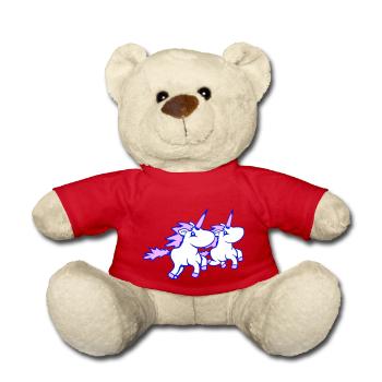 2 Unicorns Team Riding Fast Gallop Joy Crew - Teddy Bear - red - Front