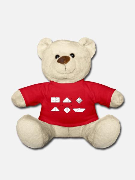 Bateau pliant en origami - Nounours - rouge