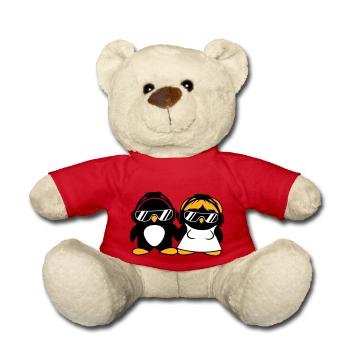 Zwei Pinguine DJ Paar Kopfhörer Sonnenbrille Team - Teddy - Rot - Vorne