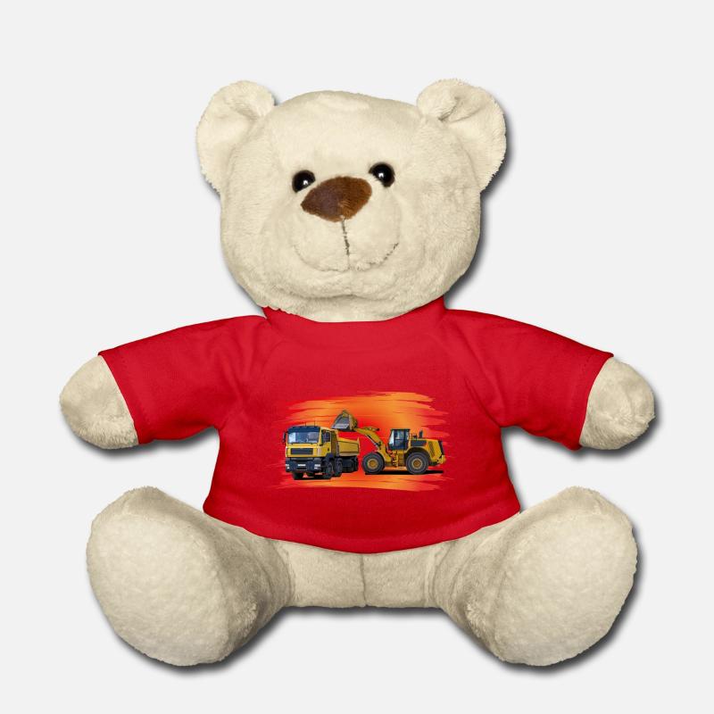 Laster und Bagger auf rot - Teddy - Rot