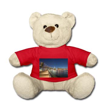 Panoramic View Brooklyn Bridge and Skyline - Teddy Bear - red - Front