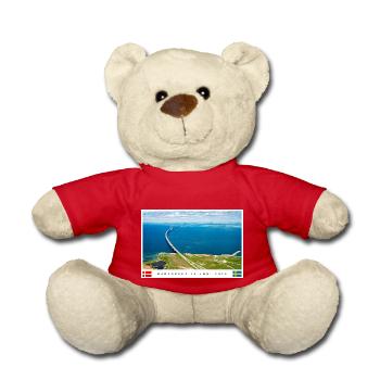 Buntes Brückenmotiv mit Datum und Flaggen - Teddy - Rot - Vorne