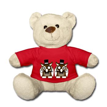 2 hiboux chapeau haut de forme monocle verres riches messieurs - Nounours - rouge - Devant