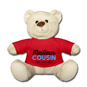 Tee shirt cousin Meilleur cousin du monde cadeau - Nounours - rouge - Devant