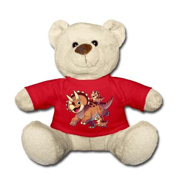 Triceratops-Mutter und Kinder beim Herumtollen - Teddy - Rot - Vorne