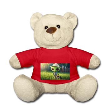 niedliches kleines grünes Retro Alien Rasen mähen - Teddy - Rot - Vorne