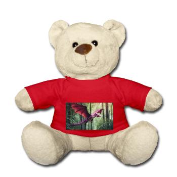 A realistic majestical green dragon is hunting - Teddy Bear - red - Front