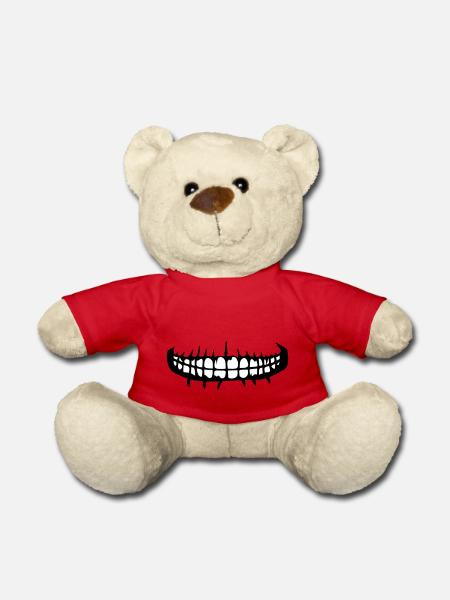 teeth mouth grin horror halloween scary boes - Teddy Bear - red