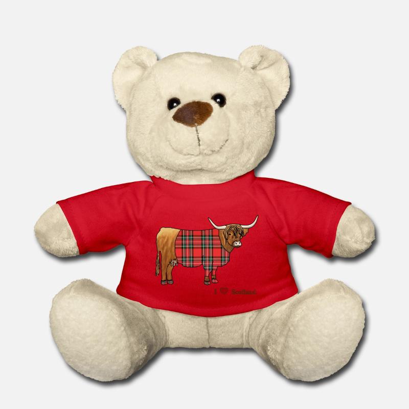 Scottish Highland Cattle, Tartan, - Teddy Bear - red