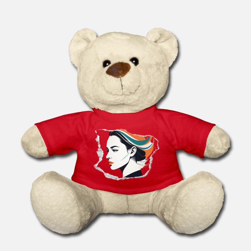 Minimalistisches Vintage-Design: Frauenkopf - Teddy - Rot