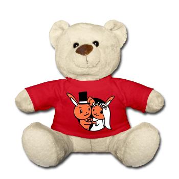 2 Hasen Pärchen Verliebt Frau Mann Reich Zylinder - Teddy - Rot - Vorne