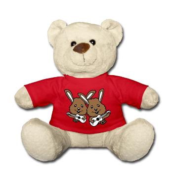 2 Bunnies Friends Team Play Guitar Music Band - Teddy Bear - red - Front