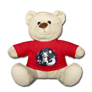 Mystic White Fox – Night & Moon Design - Teddy Bear - red - Front