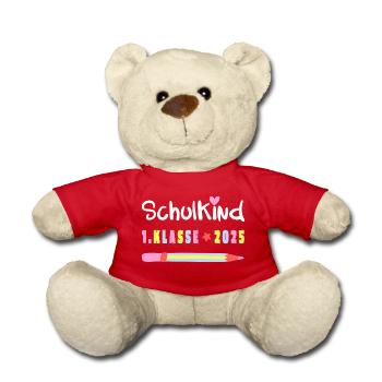 Geschenk Einschulung 2025 – Schulkind mit Name - Teddy - Rot - Vorne