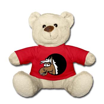 Horse Laughing Funny Hole Funny Grimace Cartoon - Teddy Bear - red - Front