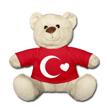 Turkey Flag Crescent Moon Heart (I Love Turkey, White) - Teddy Bear - red - Front