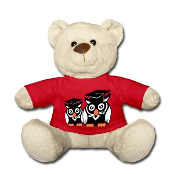 2 Eulen Schulabschluss College Abitur Student Team - Teddy - Rot - Vorne